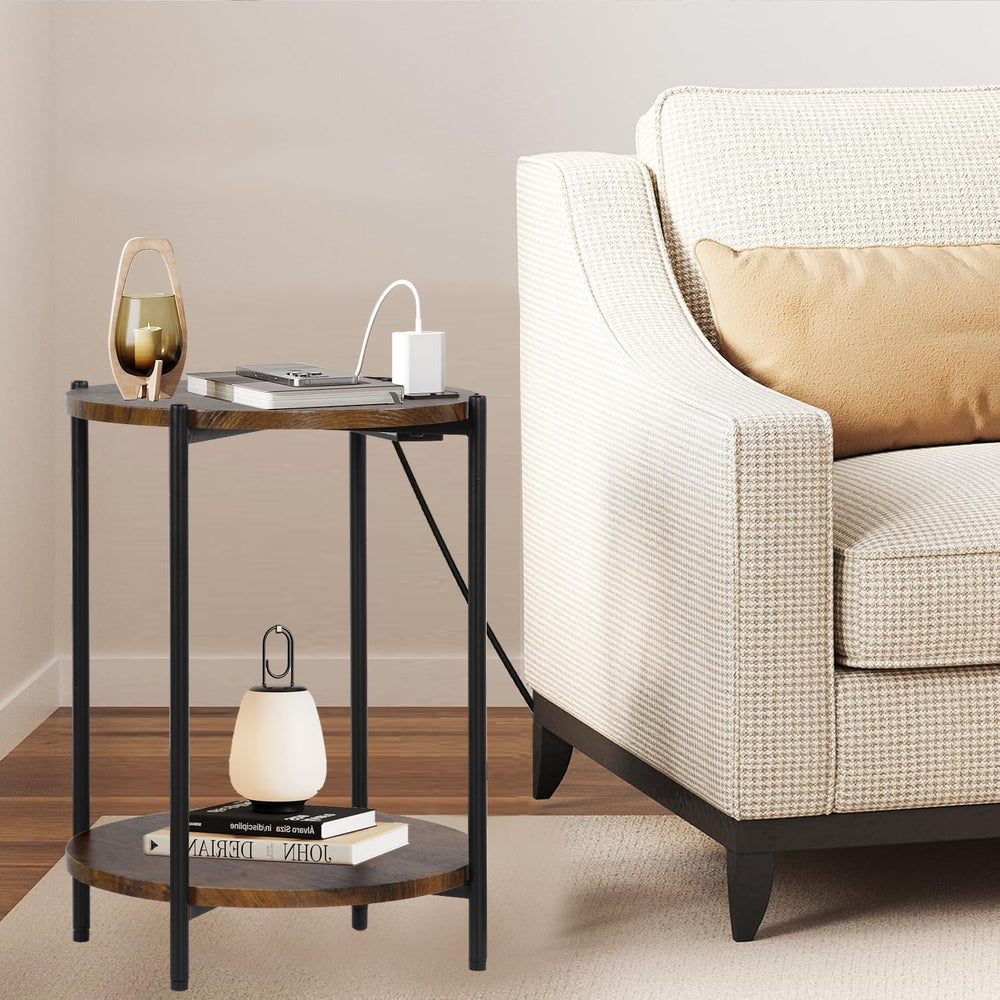 Gawicpy 2 Tier Round Side Table, Folding End Tables Coffee Table Simplistic S...
