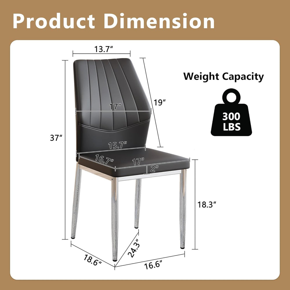 Black Dining Chairs Set of 6, Modern PU Leather Kitchen Chairs with Soft Cush...