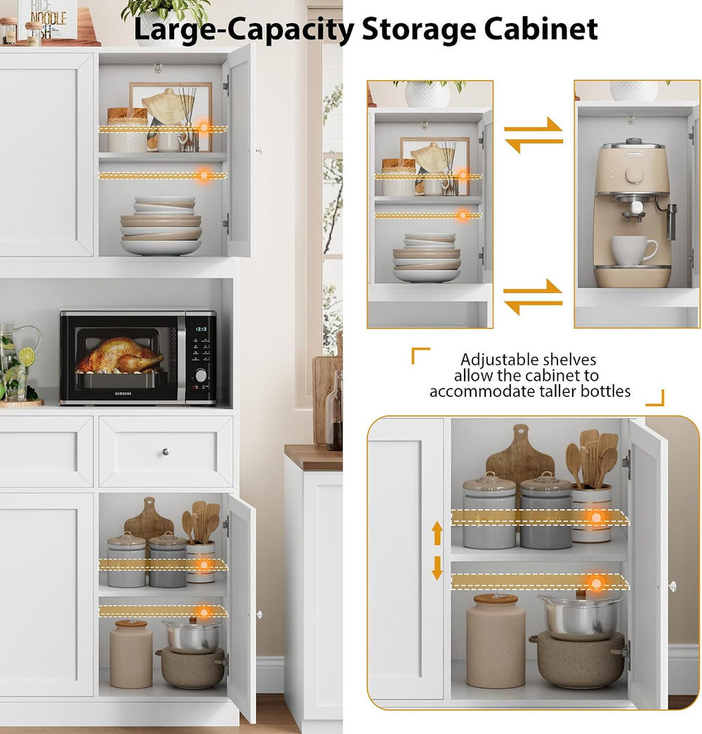 BOTLOG 72" Kitchen Pantry Cabinet, Kitchen Hutch with Microwave Stand, B...