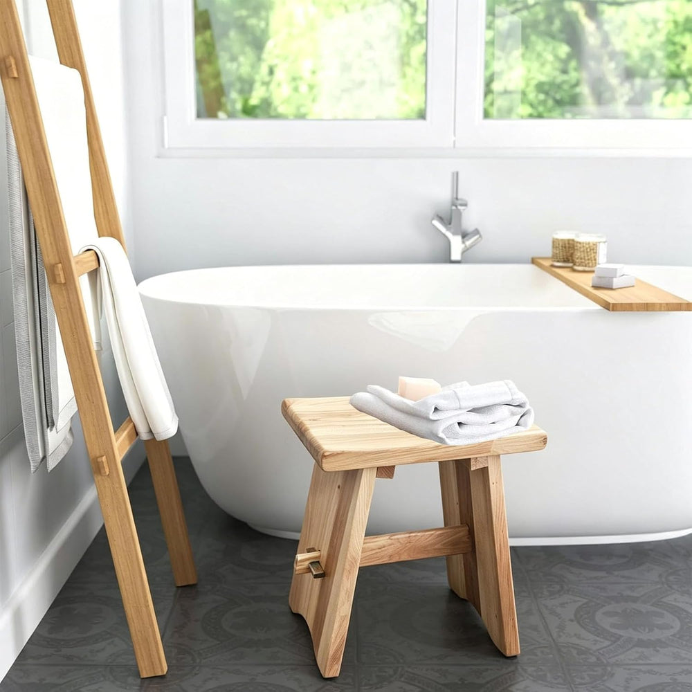 18" Teak Shower Bench Solid Wood Stool 800 lb Rustic Waterproof Seat