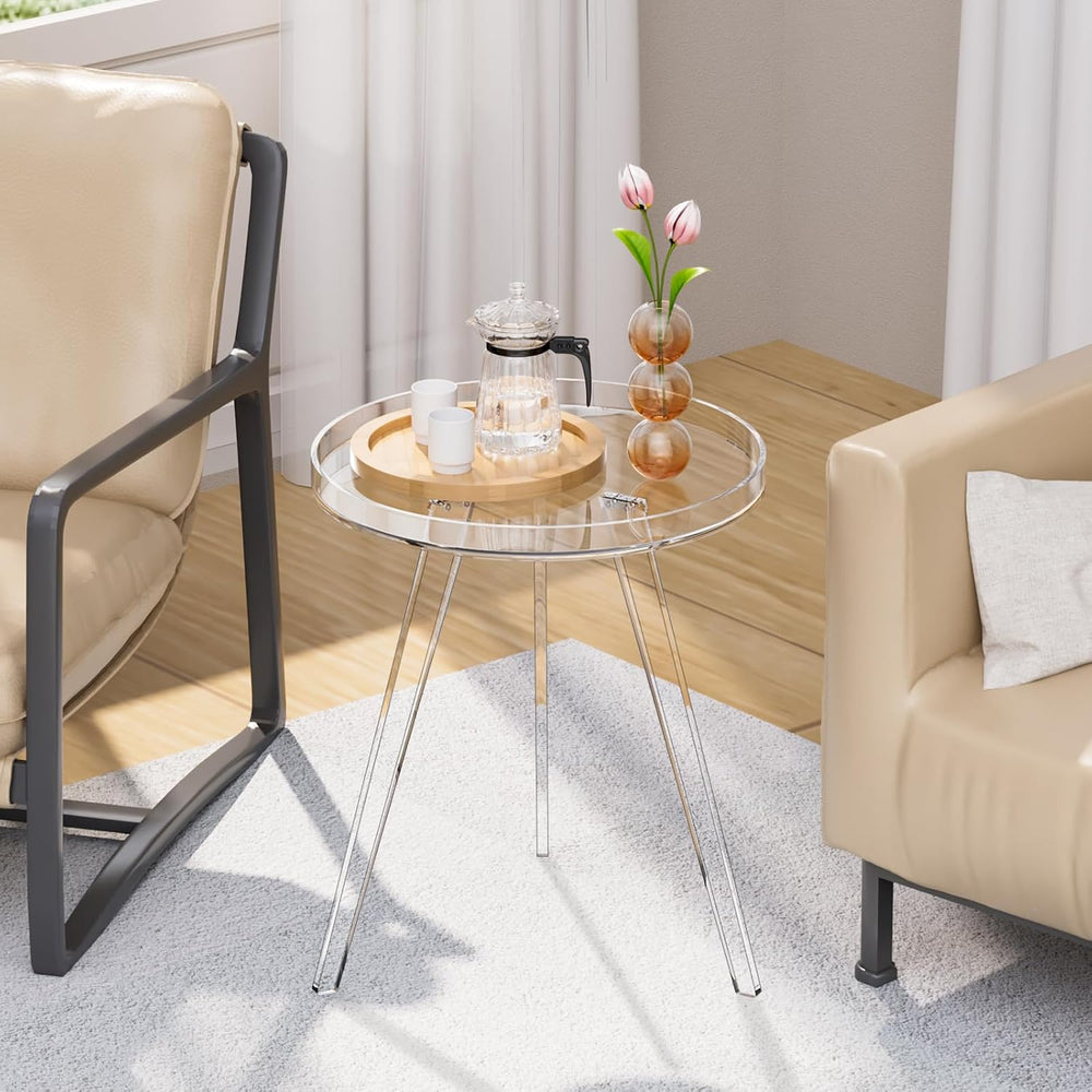 Clear Acrylic Side Table, Round End Table Nightstand Bedside Table Small Circ...