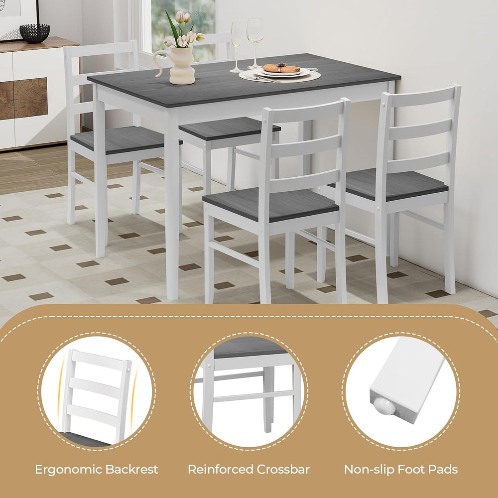 Tangkula Dining Table Set for 4, Farmhouse Solid Wood Dinette Set w/Rubber Wo...