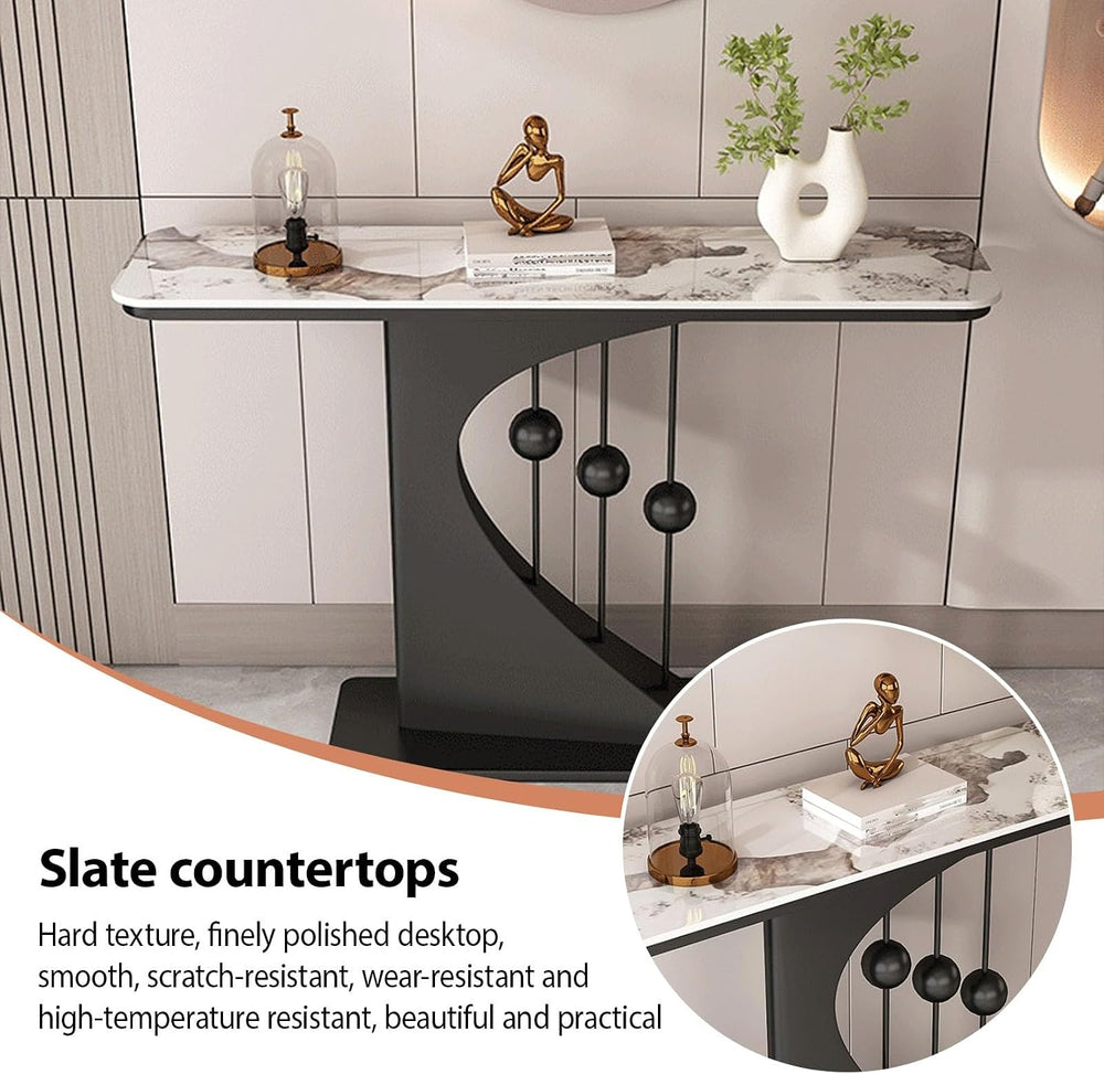 Faux Marble Console Table,Narrow Long Entryway Table,with Geometric Metal Fra...