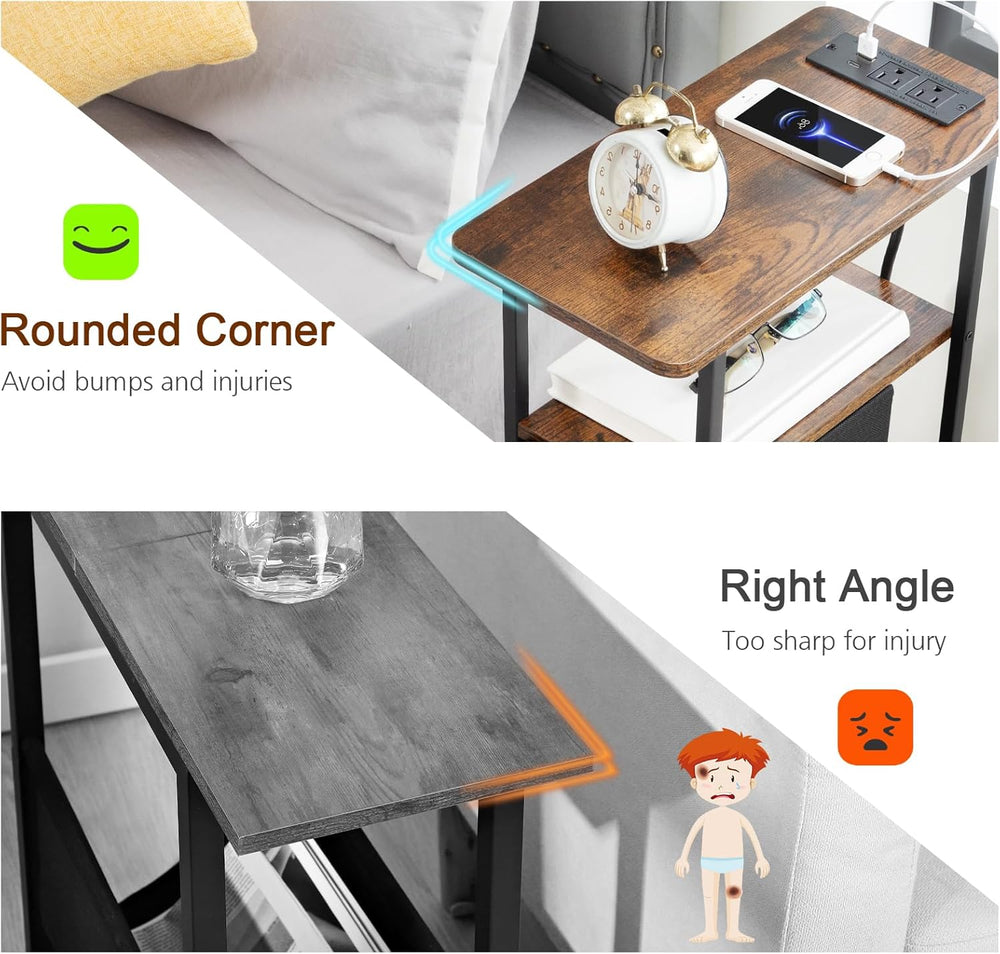 LOAKEKEL Narrow End Tables Living Room Set of 2 with Charging Station, Skinny...