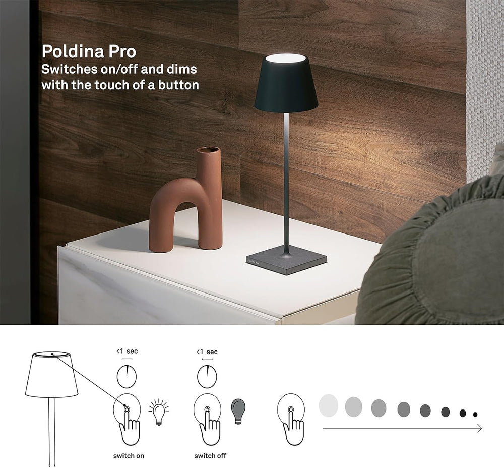 Zafferano, Poldina Pro Lamp, Rechargeable Cordless Table Lamp with Touch Cont...