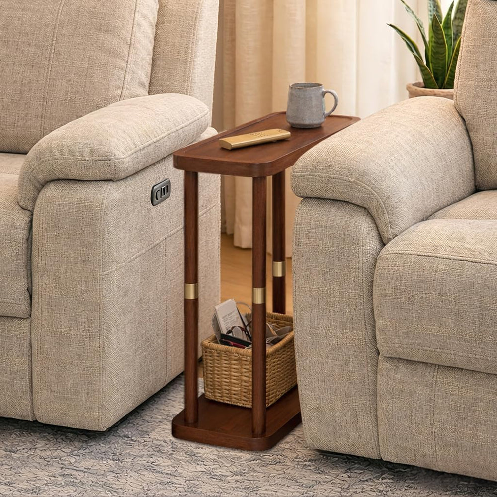Narrow Side Table, 2-Tier Solid Wood Slim End Table for Small Spaces, 7.5-Inc...