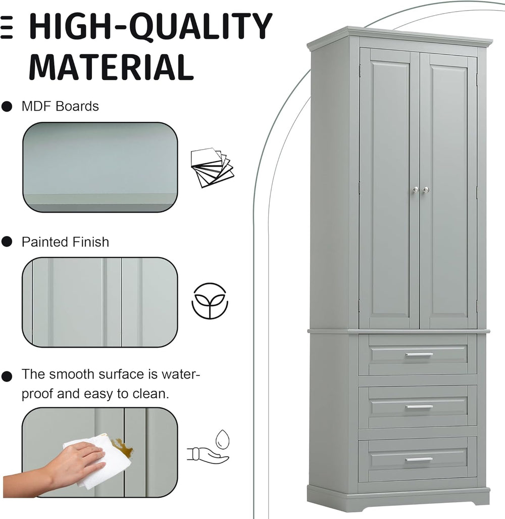 Merax 70" Pantry Cabinet with Two Doors & Three Drawer, Adjustable S...