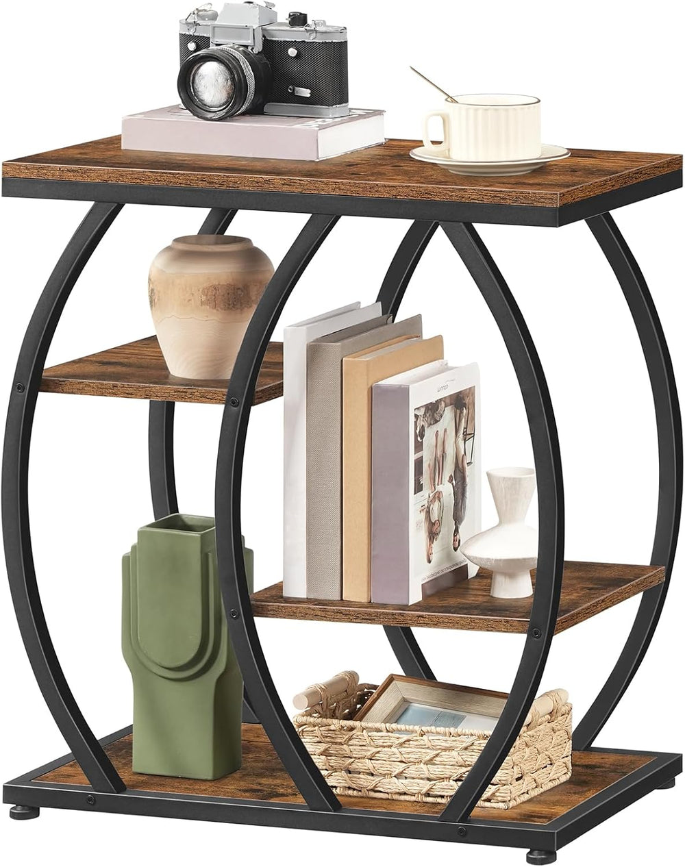 HOOBRO Industrial End Table, 4 Tier End Table with Storage Shelves, Small Sid...
