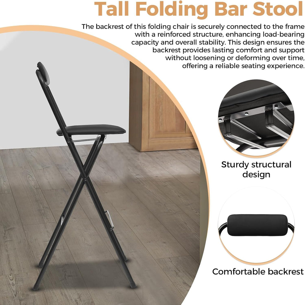 Folding Stool, Cushioned Padded Folding Stool Portable Bar Stool with Back fo...