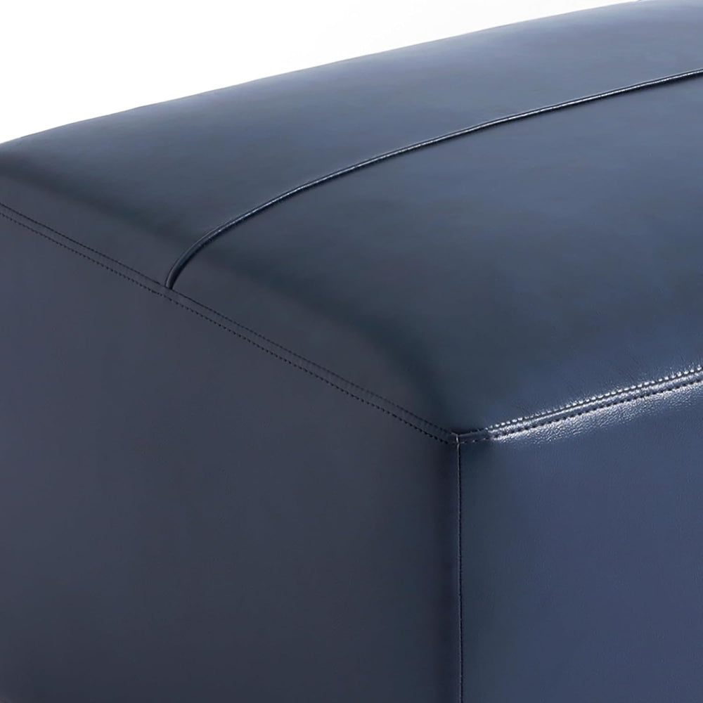 Genuine Leather Ottoman Bench, Upholstered Ottoman Table with Solid Wood Fram...