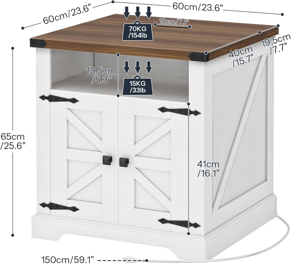 HOOBRO Farmhouse End Table with Charging Station, 23.6" Large End Tables...