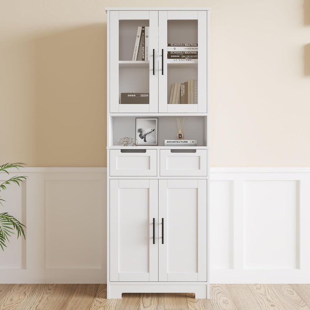 LEADZM Kitchen Cabinet Tall Cabinet with 4 Doors Buffet Cabinet for Kitchen L...