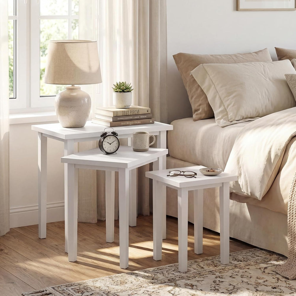 Giantex Nesting Tables Set of 3, Farmhouse Stacking Side Table with Rubber Le...