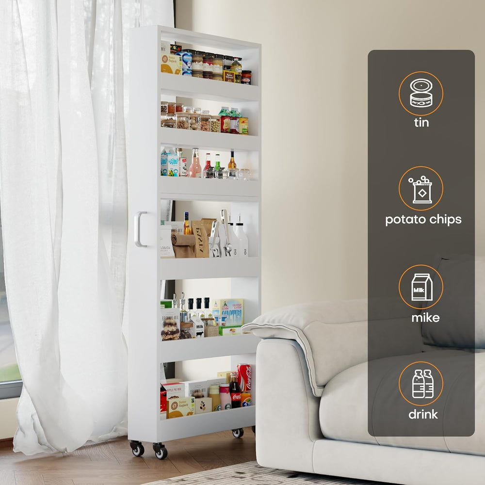 Slim Storage Cart, Lightweight 6 Tier Metal Rolling Utility Kitchen Cart on W...