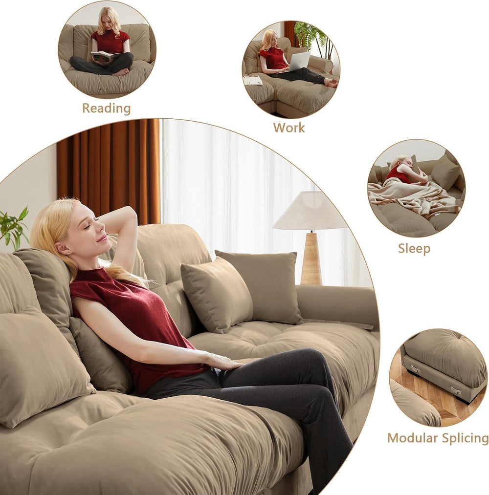 Velvet Upholstered Couches Ottoman for Oversized Modular Sectional Sofas, Camel