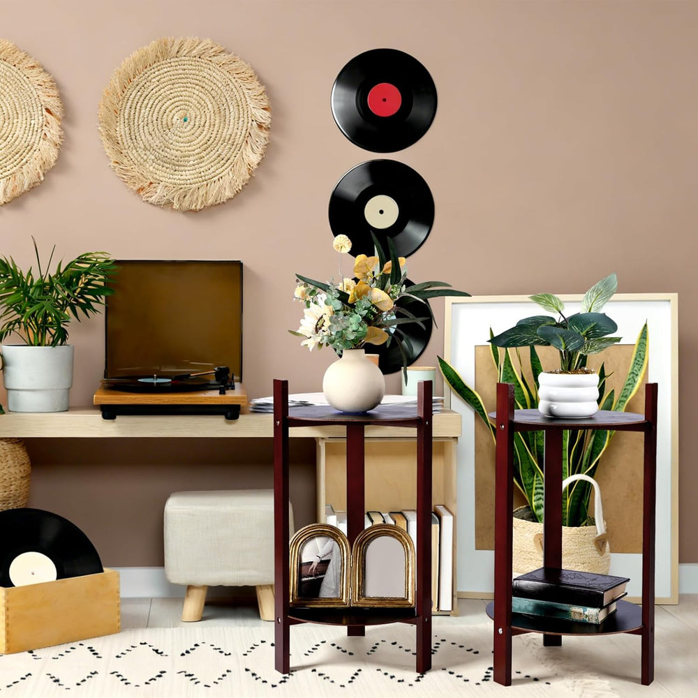 Thyle 2 Pack Record Player Stand Retro 2-Tier End Table Small Sofa Coffee Sid...