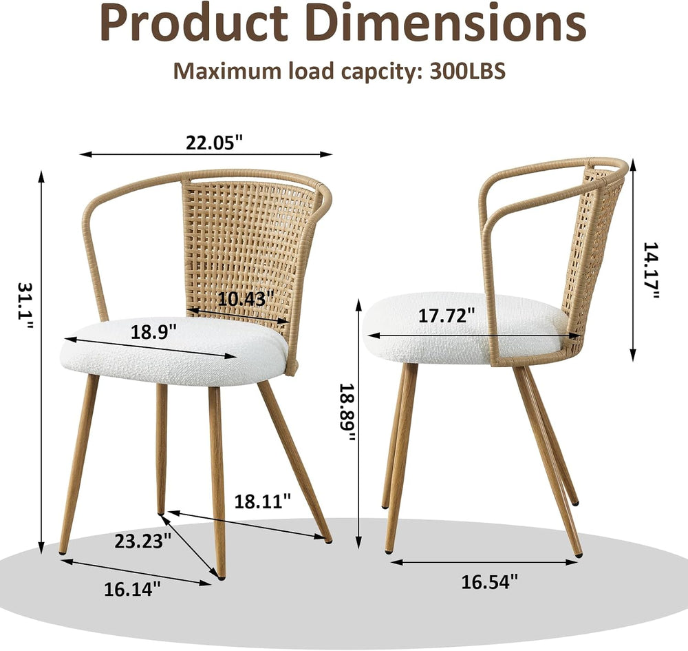 Rattan Dining Chairs,Upholstered Boucle Cushion with PE Cane Wing Back Kitche...