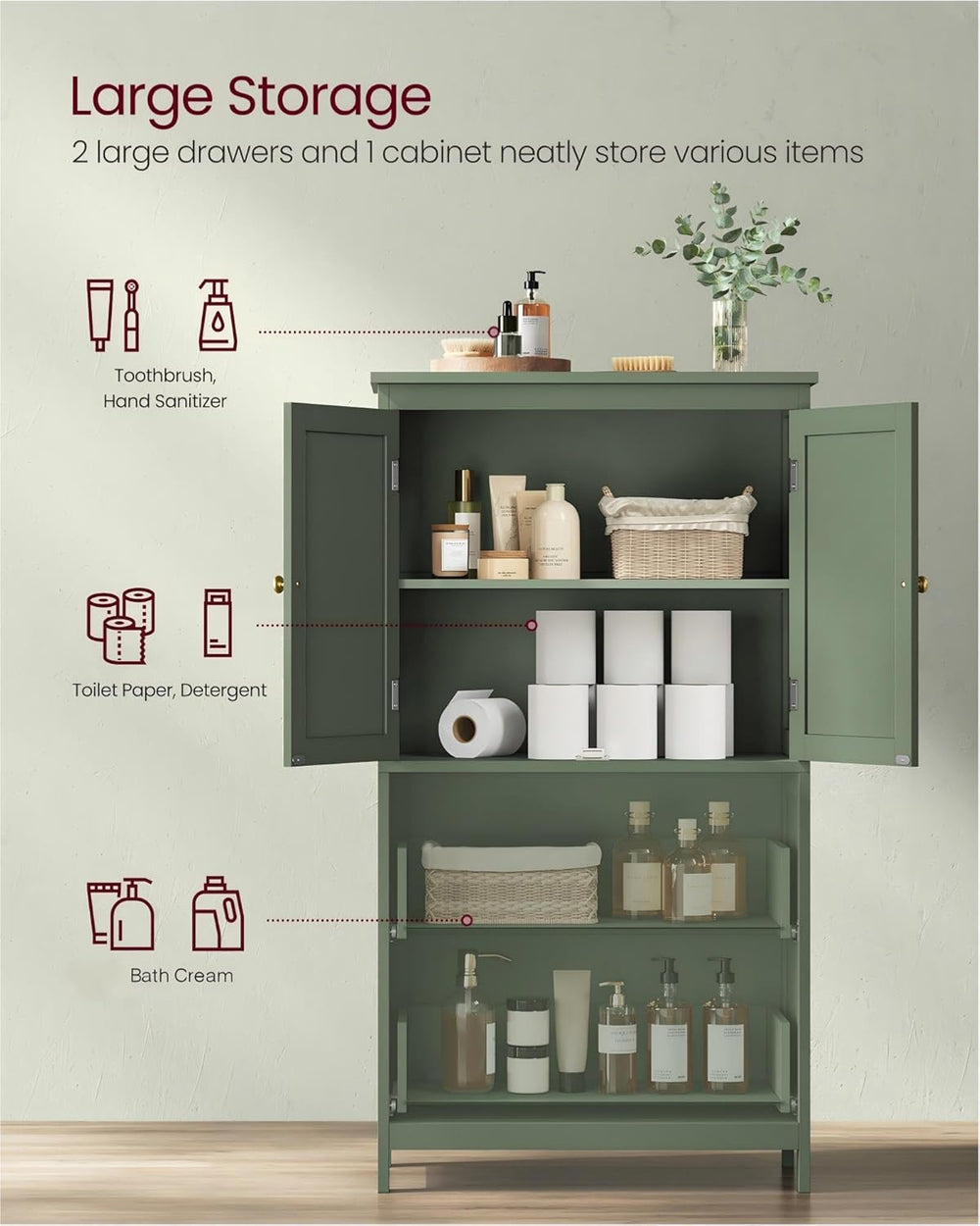 VASAGLE Floor Storage Cabinet, Freestanding Unit, 4 Doors | Adjustable Shelve...