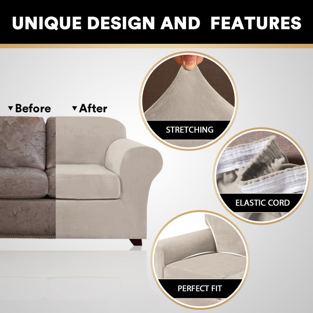 PrinceDeco Velvet Plush Couch Cover Stretch 2 Piece Chair Cover Chair Slipcov...