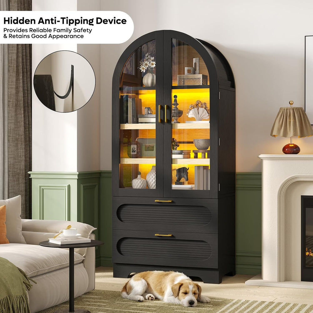Bestier 71" Arched Kitchen Pantry Cabinet with LED Lights, 15.7" De...