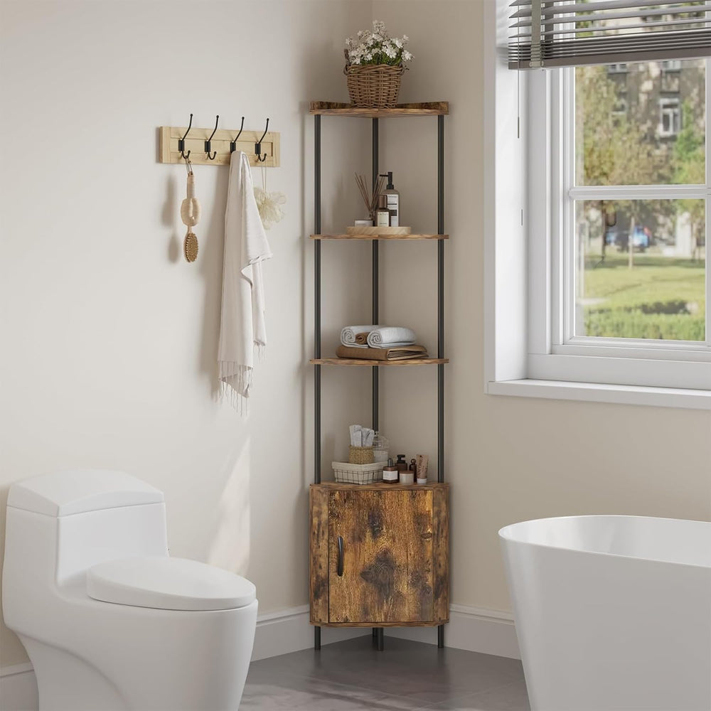 5-Tier Corner Shelf - 65.5" Tall Storage Cabinet & Bookshelf for Liv...