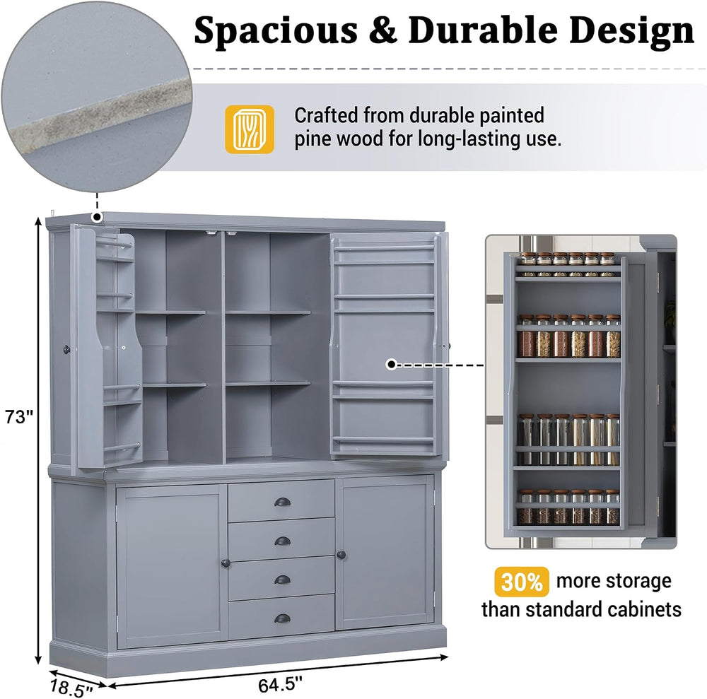 Polibi 73'' Freestanding Wooden Kitchen Pantry Cabinet with Drawers, ...