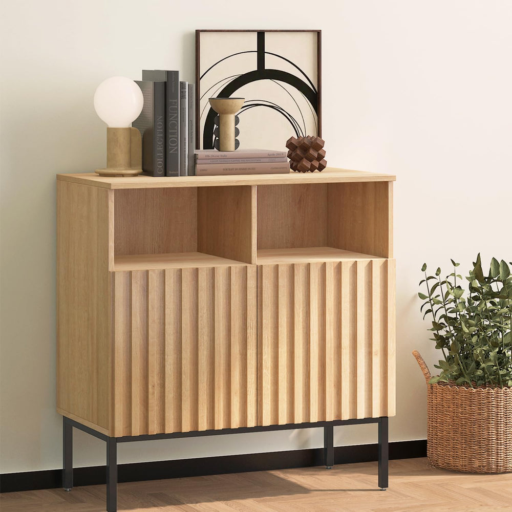Oxford Fluted Storage Cabinet, Sideboard Buffet Credenza with Doors, Accent C...