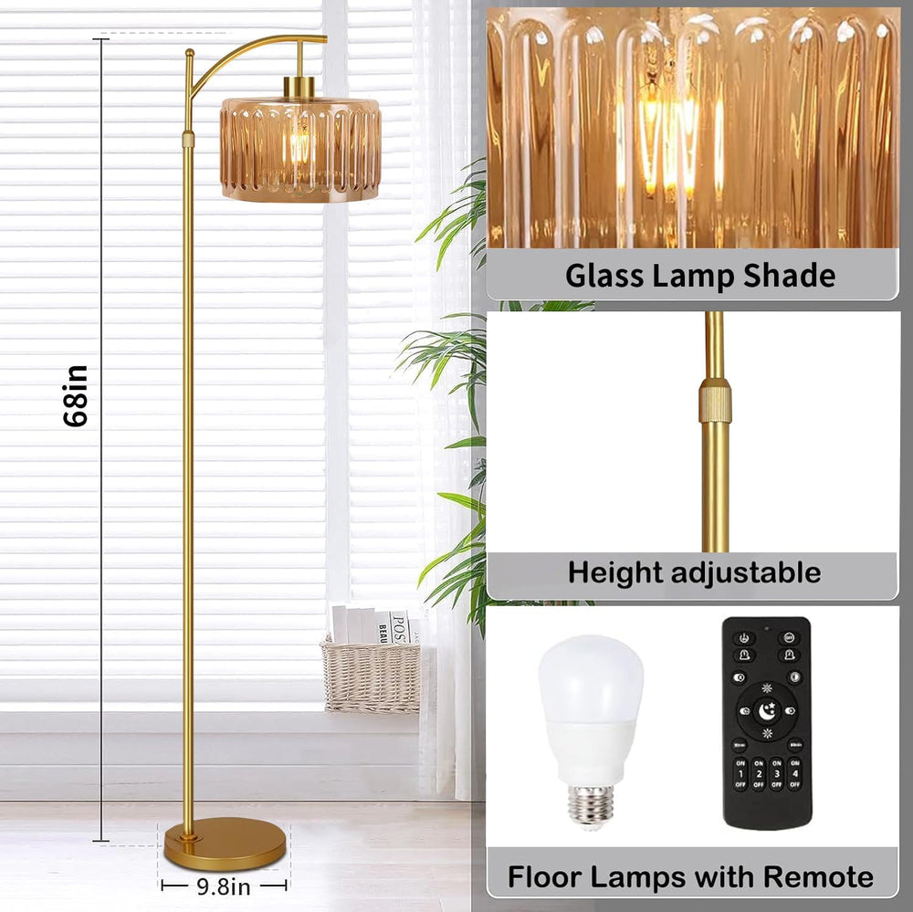 QIYIZM Glass Floor Lamp for Living Room,Bedroom,Gold Dimmable Standing Lamp w...