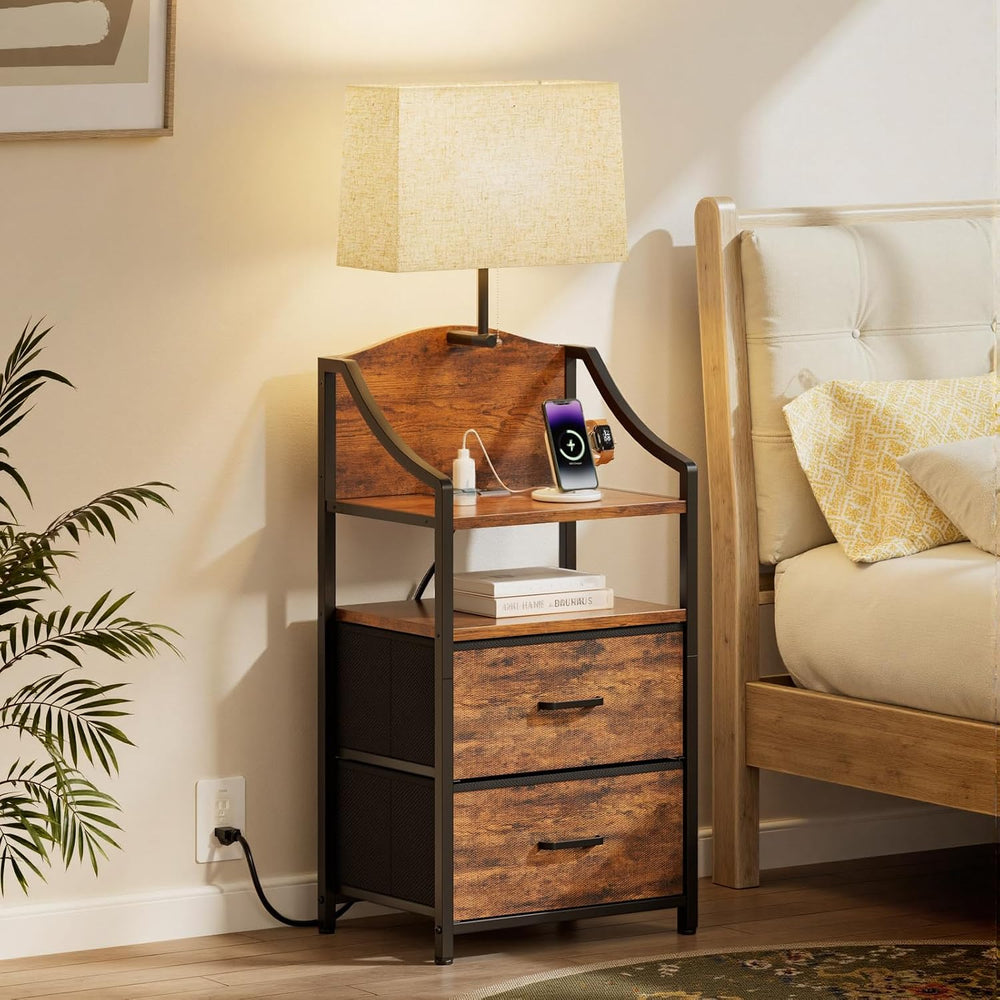 Evermagin 45" Nightstands, Tall Nightstand with Charging Station & L...