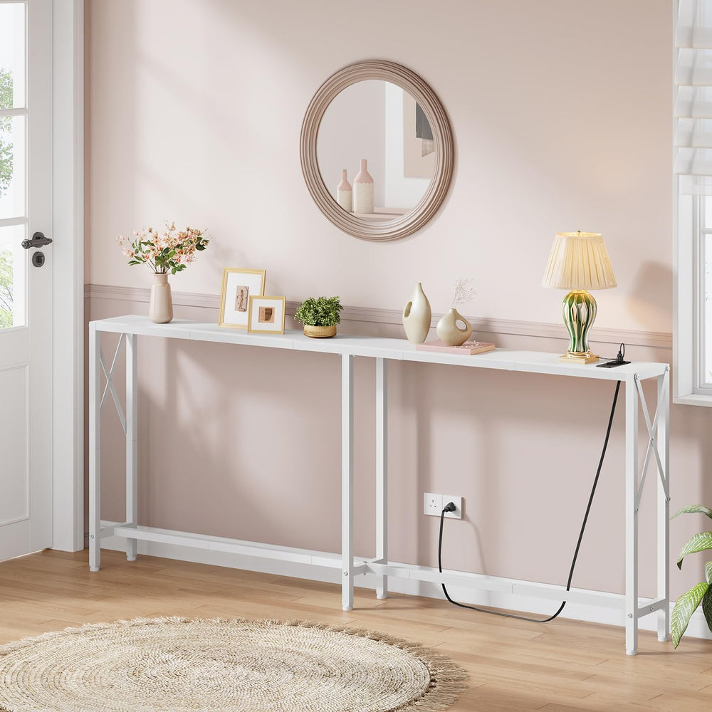 Gewudraw 70 in Skinny Sofa Table Behind Couch, Console Table with Oulets &...