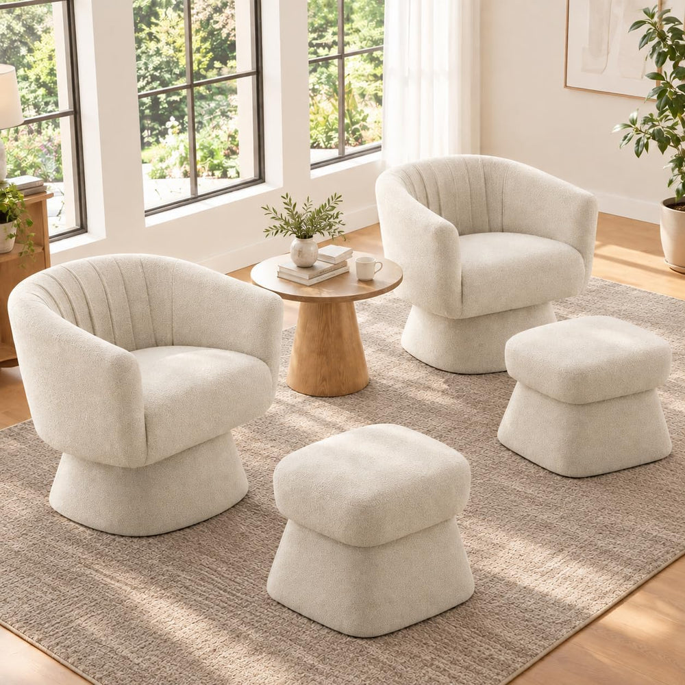 Zerel's HOME Swivel Accent Chair with Ottoman, Upholstered Barrel Accent ...