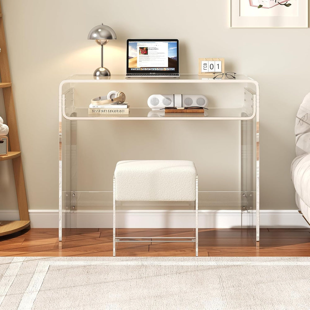 Vanity Stool Chair, Soft Ottoman with Clear Acrylic Legs, Modern Padded Seat ...