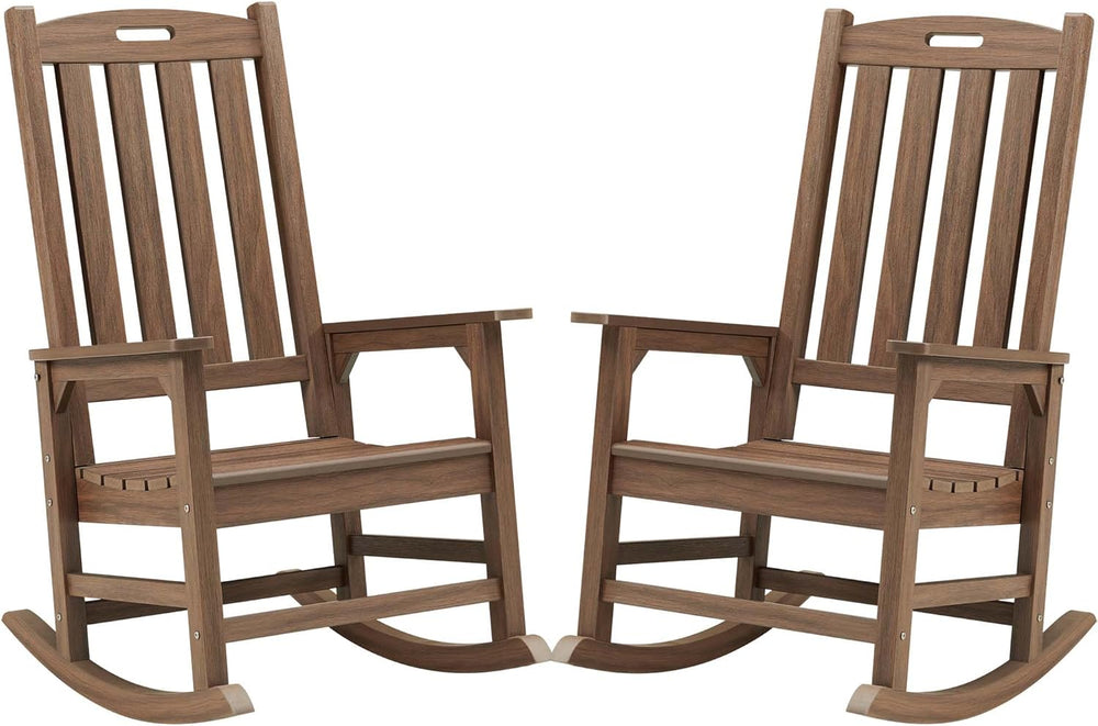 Psilvam Outdoor Rocking Chair Set of 2, Oversized Porch Rocker (Dark Brown)