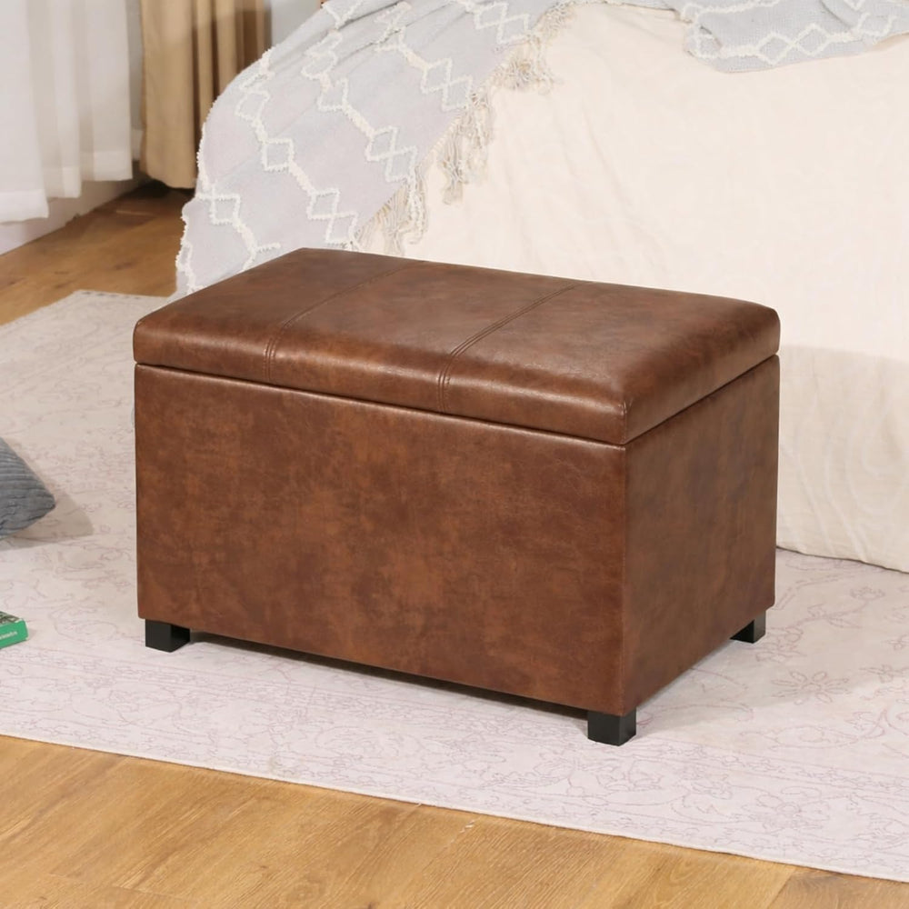 Asense 24-Inch Storage Ottoman Bench,Foot Stool Ottoman with Storage, Faux Le...
