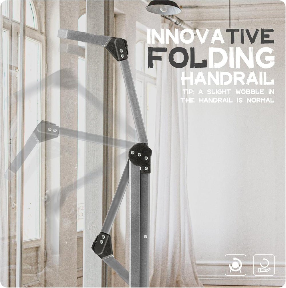 5 Step Ladder, Steel Stool with Foldable Handrail & Tool Tray