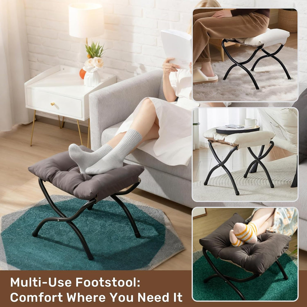 HollyHOME 15"(H) Folding Footrest Stool, Upholstered Small Foldable Otto...
