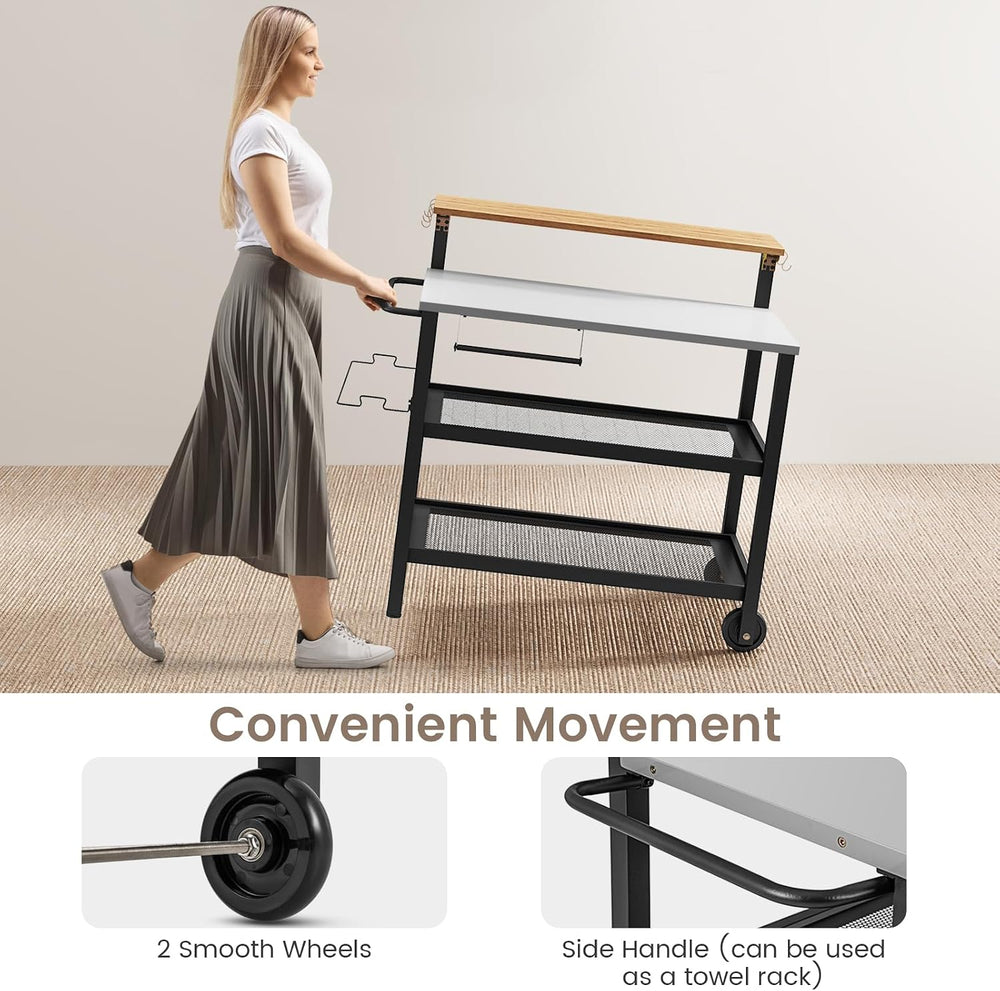 GOFLAME Outdoor Patio Cart Table, Kitchen Shelf on Wheels with Flip Top, Tras...