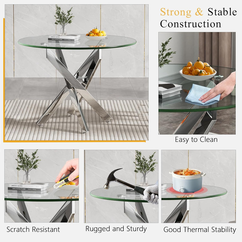 Round Glass Dining Table Set for 2, Small Kitchen Table Set for 2, 35" R...
