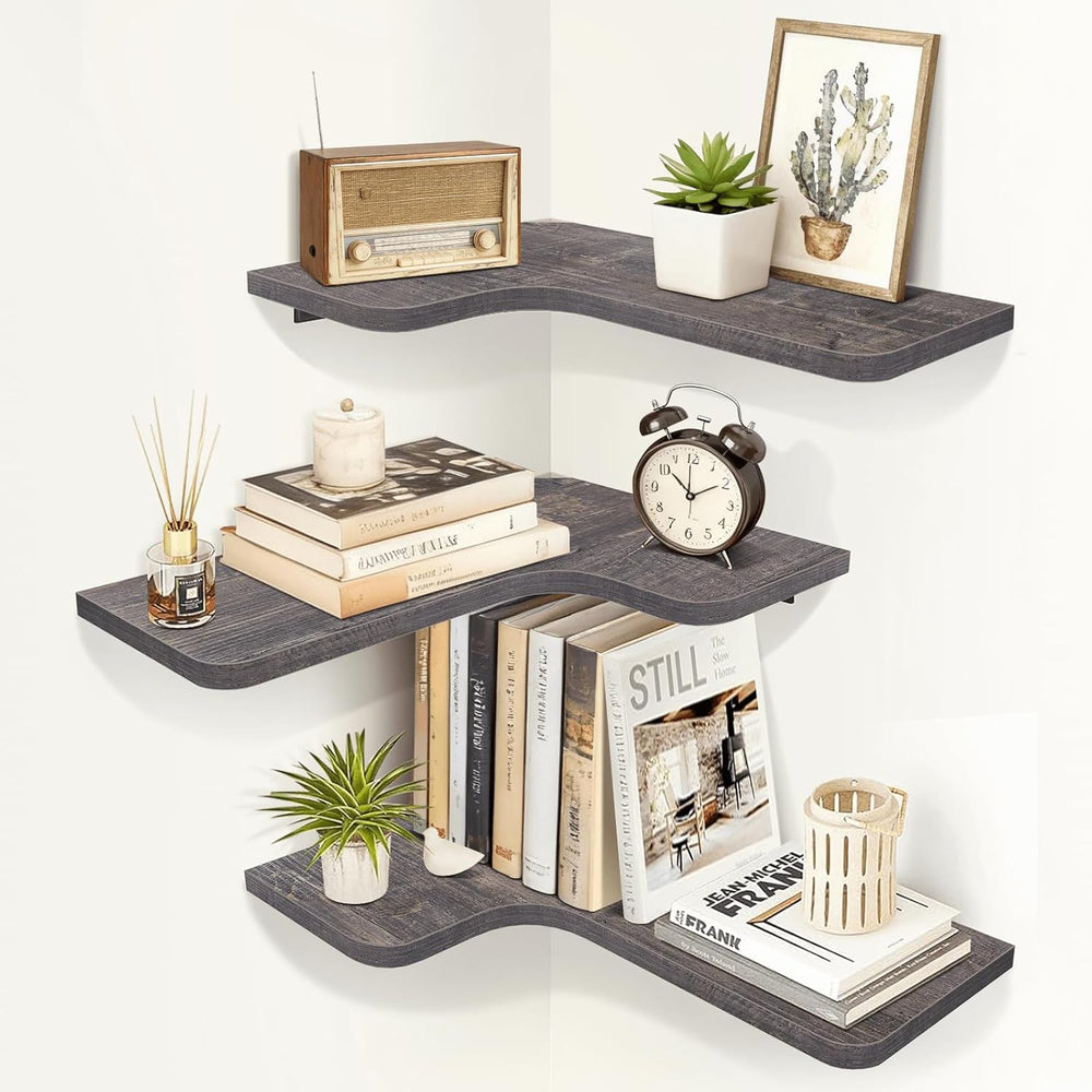 Homode Corner Shelves Wall Mounted, Set of 3 Floating Corner Shelves with Cor...