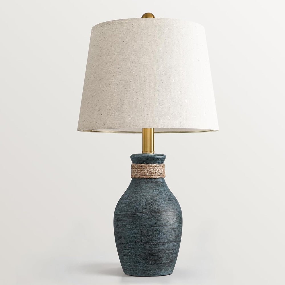 USumkky 22.5" Farmhouse Ceramic Table Lamp Coastal Bedside Lamp BlueโGrey