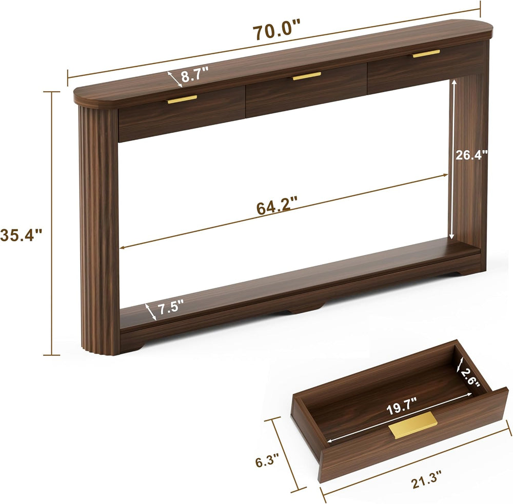 70'' Long Console Table with 3 Drawers, Fluted Entrytable Table with ...
