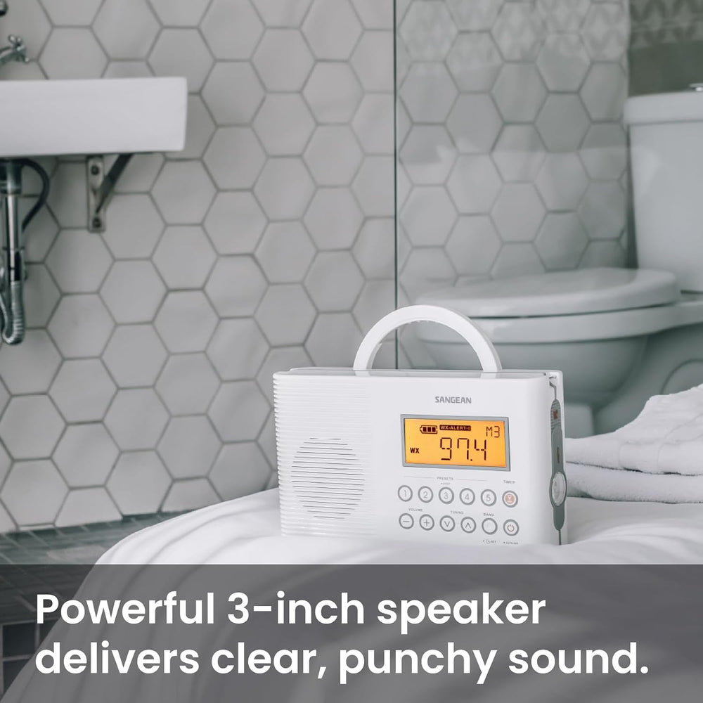 Sangean H201 Waterproof AM/FM Shower Radio with NOAA Weather Alert