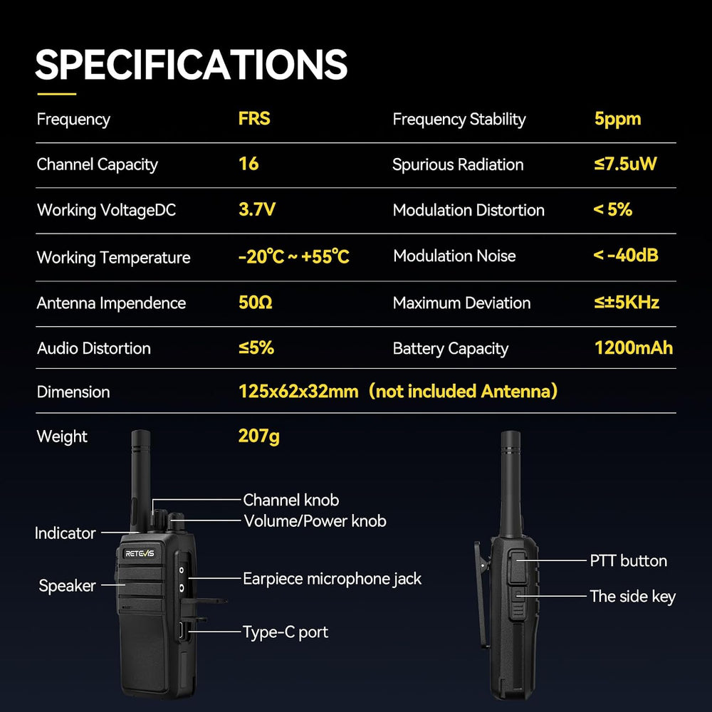 Retevis RT21 2 Way Radio Long Range, IP54 Walkie Talkies for Adults(6 Pack)