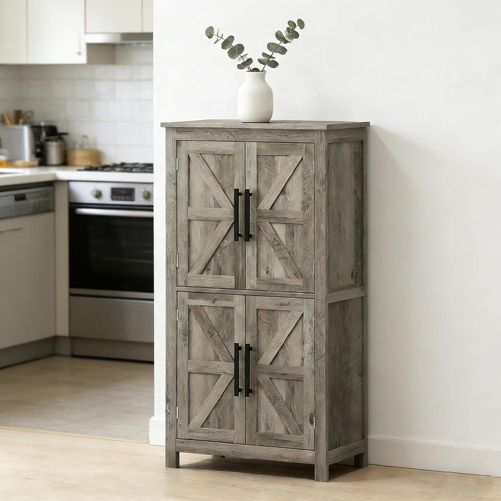 Kitchen Pantry Cabinet, 43.3” Wood Pantry Storage Cabinet with 4 Doors and 2 ...