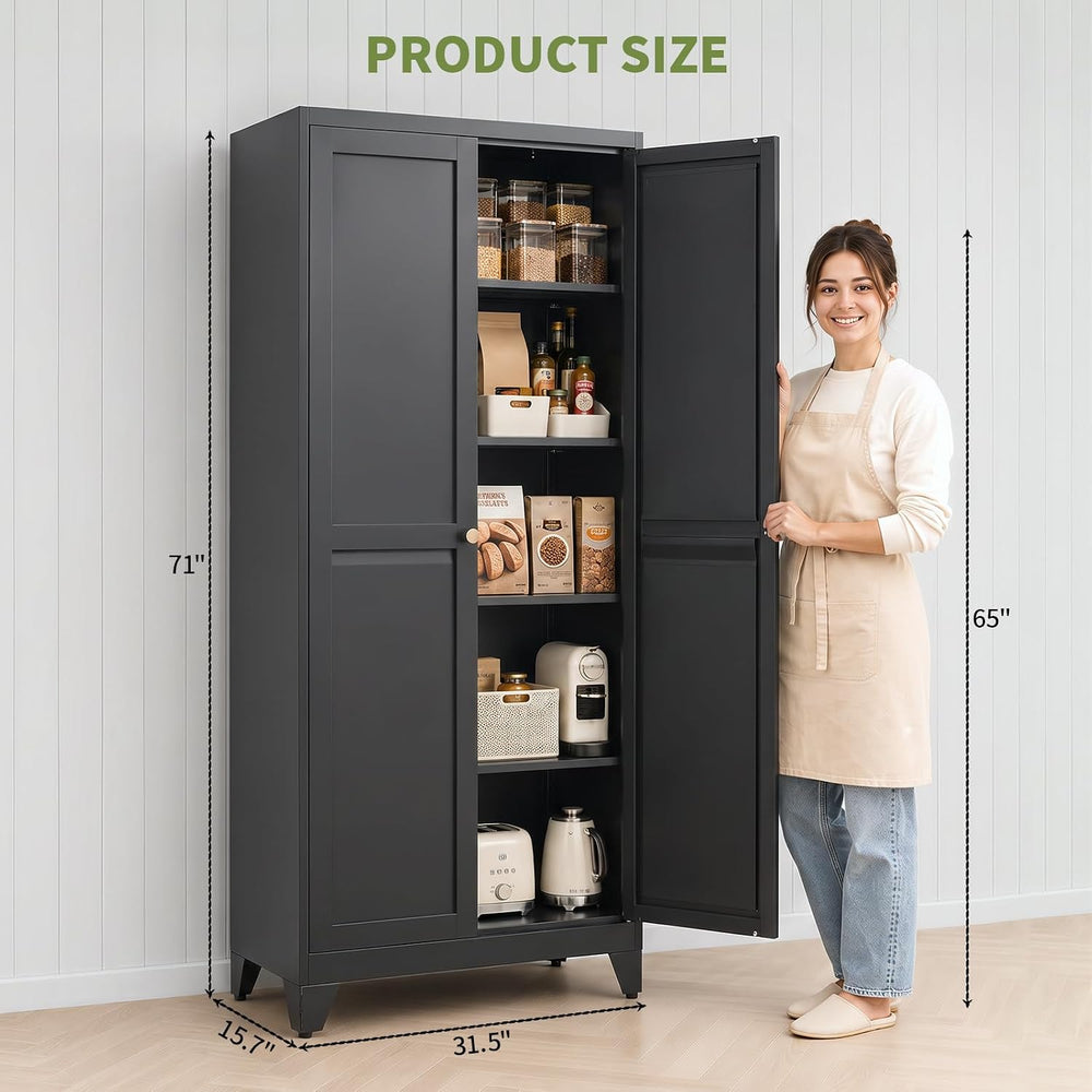 71" Metal Kitchen Pantry Cabinet with 4 Adjustable Shelves & Doors |...