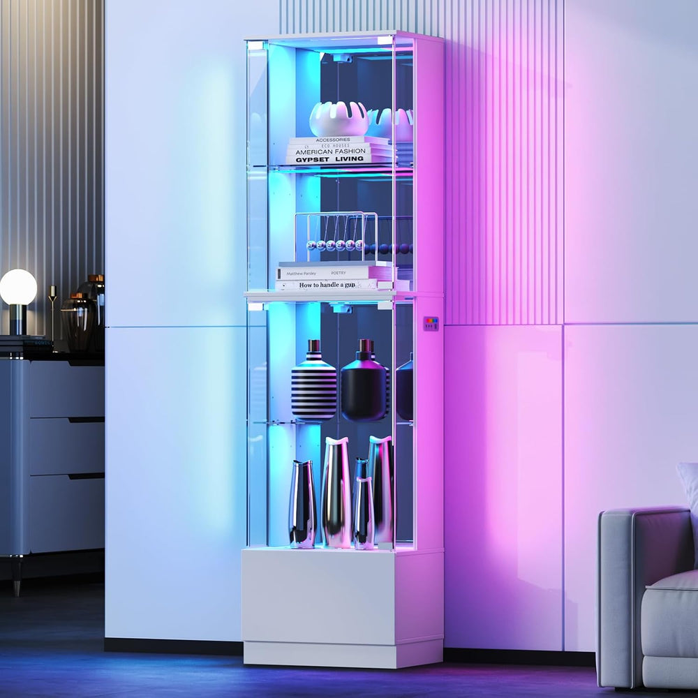 VersionTECH. Glass Display Cabinet, 4-Tier Curio Cabinet with RGB Lights for ...
