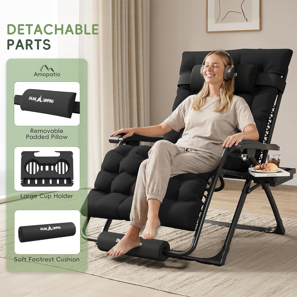 Amopatio Oversized Zero Gravity Chair XXL 33Inch Reclining Camping Lounge Cha...