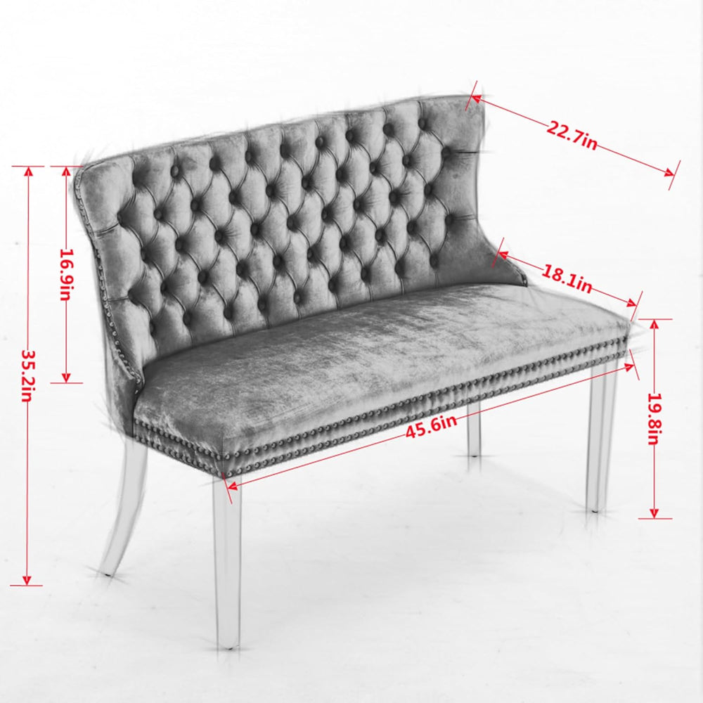Velvet Double Dining Loveseat Bench – Mid Century Modern 2-Seat Wing Back Tuf...