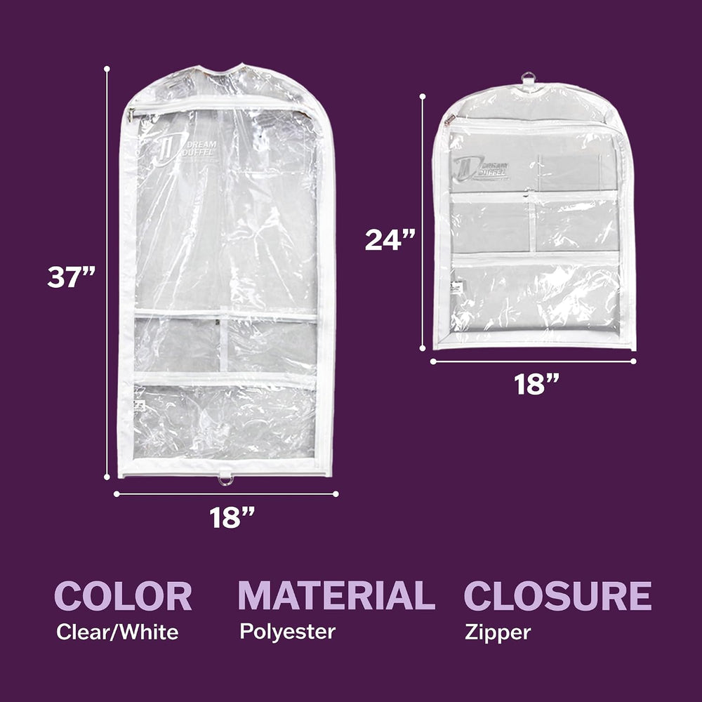 Clear Garment Bags for Dance Costumes 3-Pack, Gusseted, Short-Size, Side Zipp...