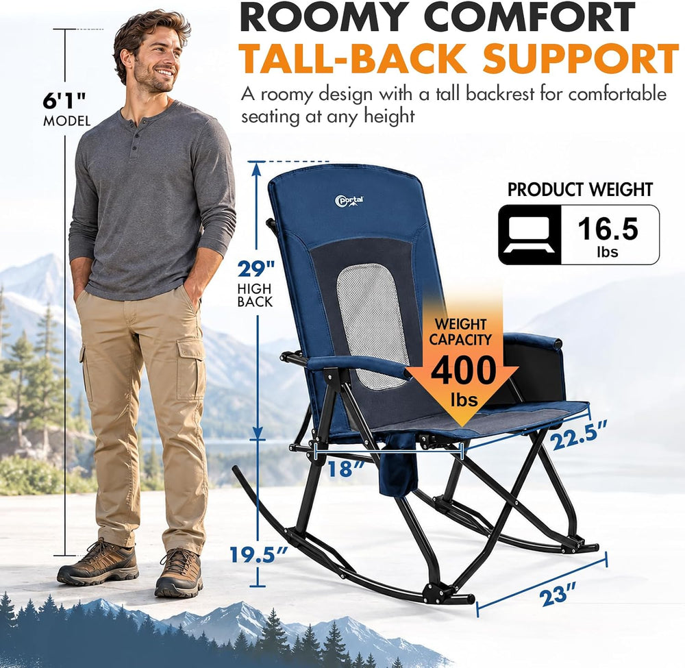 Portal Oversized Folding Rocking Camping Chair Portable Outdoor 400 lb Blue